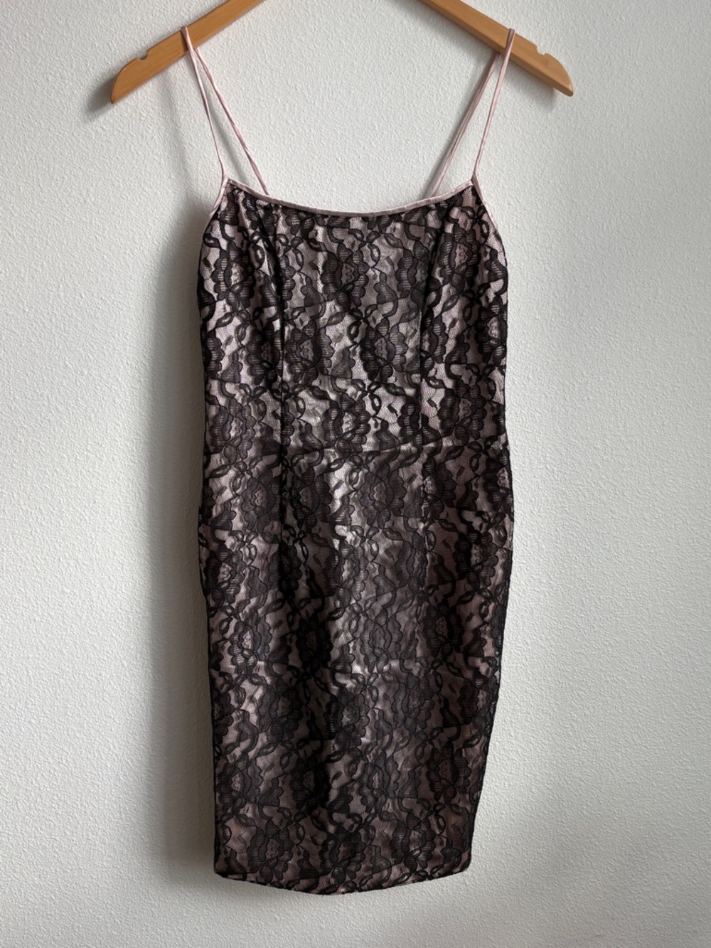 Vintage MonaLisa Pink and Black Lace Slip Dress